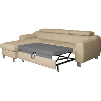 Canapé d'angle convertible en cuir italien de luxe 5 places ASTORIA, beige, angle gauche