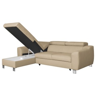 Canapé d'angle convertible en cuir italien de luxe 5 places ASTORIA, beige, angle gauche