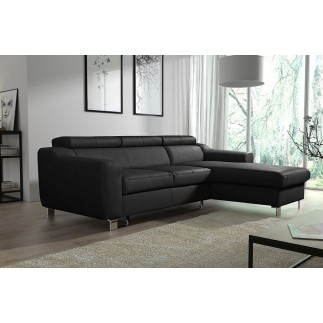 Canapé d'angle convertible en cuir italien de luxe 5 places ASTORIA, noir, angle droit