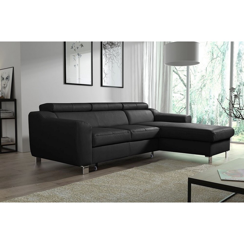 Canapé d'angle convertible en cuir italien de luxe 5 places ASTORIA, noir, angle droit