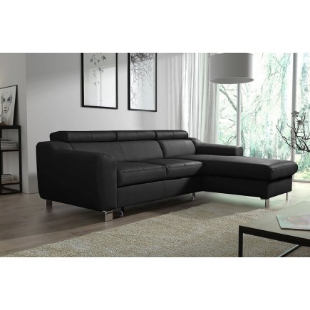 Canapé d'angle convertible en cuir italien de luxe 5 places ASTORIA, noir, angle droit