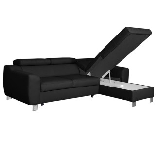 Canapé d'angle convertible en cuir italien de luxe 5 places ASTORIA, noir, angle droit