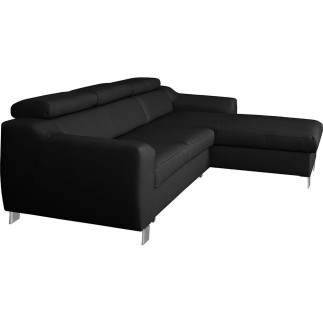 Canapé d'angle convertible en cuir italien de luxe 5 places ASTORIA, noir, angle droit