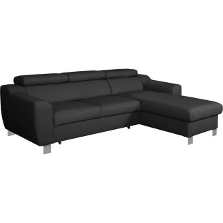 Canapé d'angle convertible en cuir italien de luxe 5 places ASTORIA, noir, angle droit