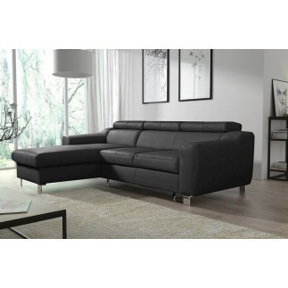 - Canapé d'angle convertible en cuir italien de luxe 5 places ASTORIA, noir, angle gauche