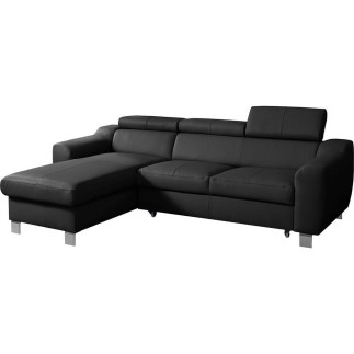 - Canapé d'angle convertible en cuir italien de luxe 5 places ASTORIA, noir, angle gauche