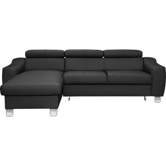 - Canapé d'angle convertible en cuir italien de luxe 5 places ASTORIA, noir, angle gauche