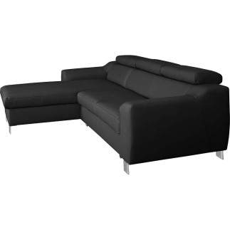 - Canapé d'angle convertible en cuir italien de luxe 5 places ASTORIA, noir, angle gauche