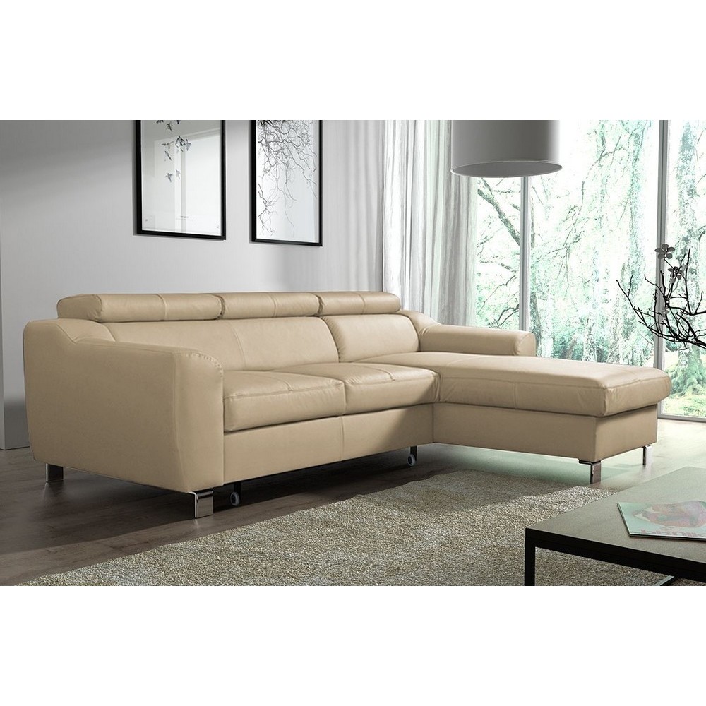 Canapé d'angle convertible en cuir italien de luxe 5 places ASTORIA, beige, angle droit