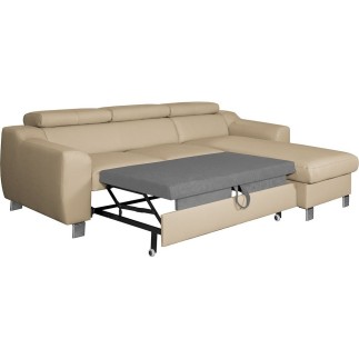 Canapé d'angle convertible en cuir italien de luxe 5 places ASTORIA, beige, angle droit