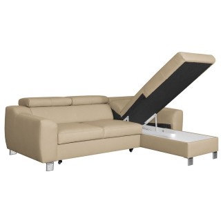 Canapé d'angle convertible en cuir italien de luxe 5 places ASTORIA, beige, angle droit