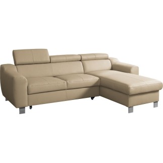 Canapé d'angle convertible en cuir italien de luxe 5 places ASTORIA, beige, angle droit