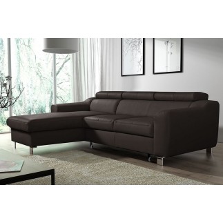 - Canapé d'angle convertible en cuir italien de luxe 5 places ASTORIA, chocolat, angle gauche