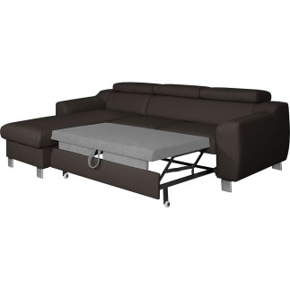 - Canapé d'angle convertible en cuir italien de luxe 5 places ASTORIA, chocolat, angle gauche