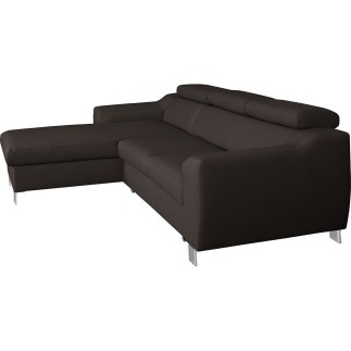 - Canapé d'angle convertible en cuir italien de luxe 5 places ASTORIA, chocolat, angle gauche