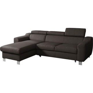 - Canapé d'angle convertible en cuir italien de luxe 5 places ASTORIA, chocolat, angle gauche