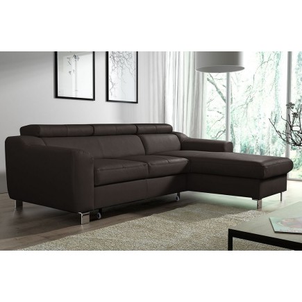 Canapé d'angle convertible en cuir italien de luxe 5 places ASTORIA, chocolat, angle droit