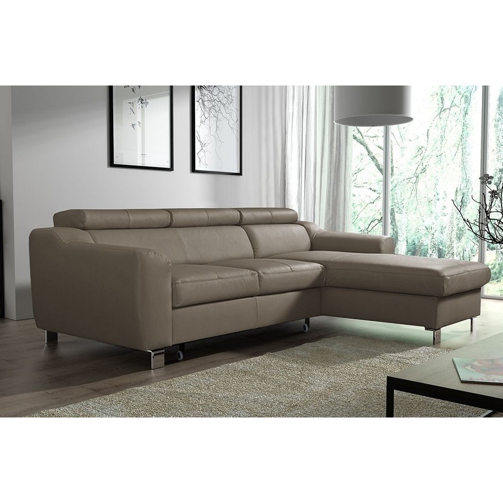 Canapé d'angle convertible en cuir italien de luxe 5 places ASTORIA, taupe, angle droit