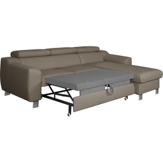 Canapé d'angle convertible en cuir italien de luxe 5 places ASTORIA, taupe, angle droit