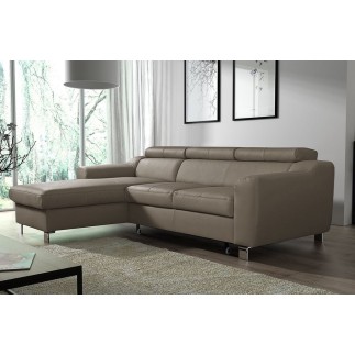 Canapé d'angle convertible en cuir italien de luxe 5 places ASTORIA, taupe, angle gauche