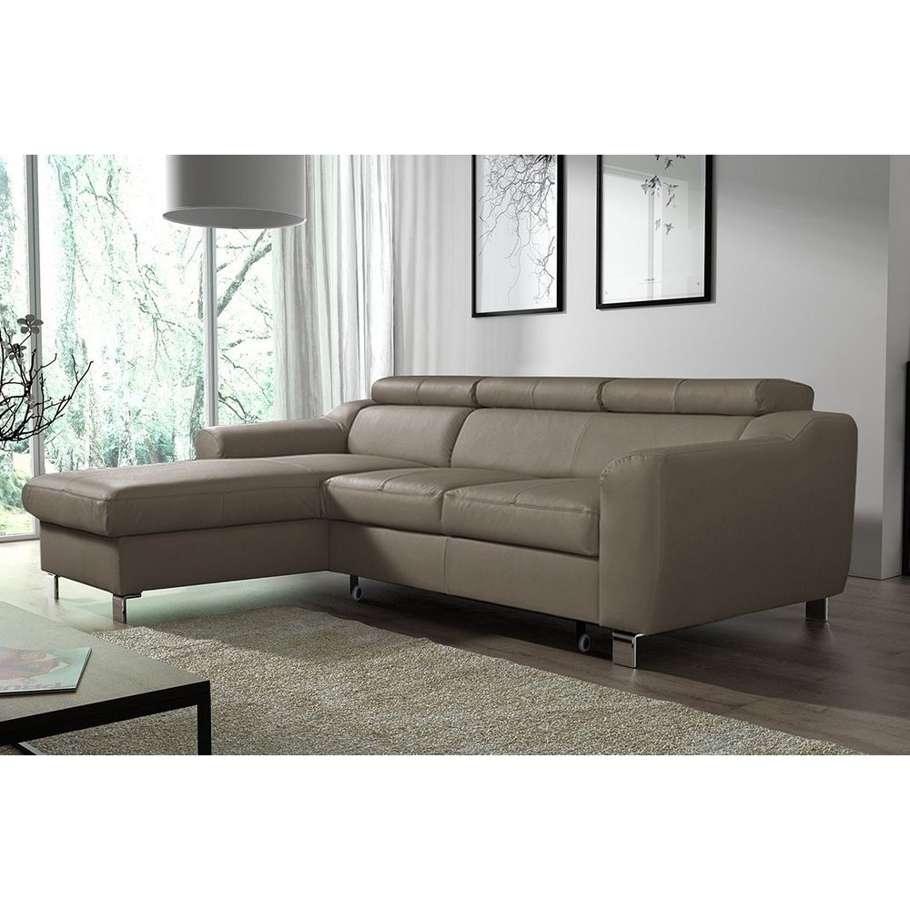 Canapé d'angle convertible en cuir italien de luxe 5 places ASTORIA, taupe, angle gauche