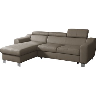 Canapé d'angle convertible en cuir italien de luxe 5 places ASTORIA, taupe, angle gauche