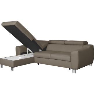 Canapé d'angle convertible en cuir italien de luxe 5 places ASTORIA, taupe, angle gauche