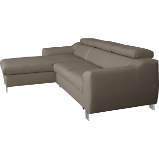 Canapé d'angle convertible en cuir italien de luxe 5 places ASTORIA, taupe, angle gauche