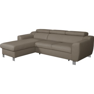 Canapé d'angle convertible en cuir italien de luxe 5 places ASTORIA, taupe, angle gauche