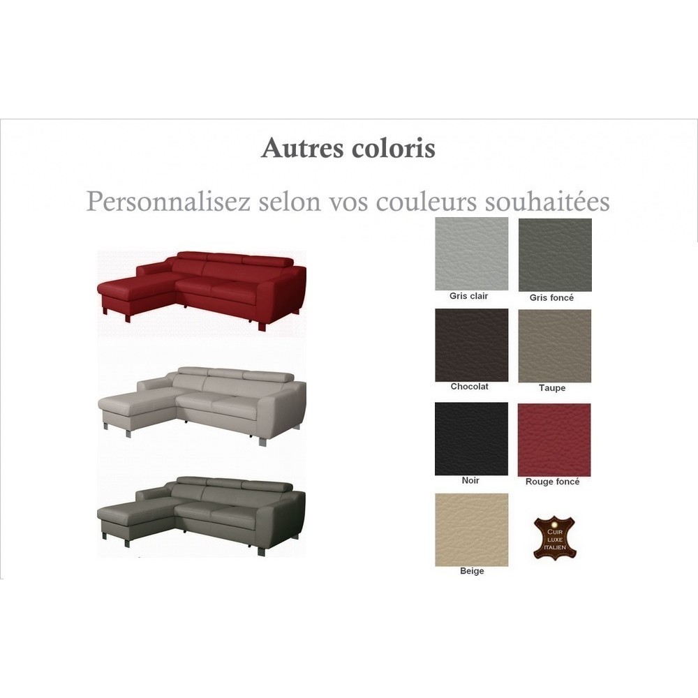 - Canapé d'angle convertible en cuir italien de luxe 5 places ASTORIA, couleur personnalisée, angle gauche