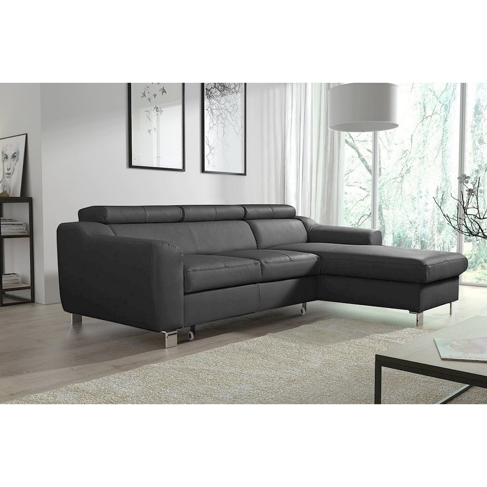 Canapé d'angle convertible en cuir italien de luxe 5 places ASTORIA, gris foncé, angle droit