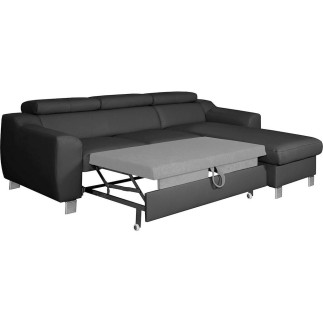 Canapé d'angle convertible en cuir italien de luxe 5 places ASTORIA, gris foncé, angle droit