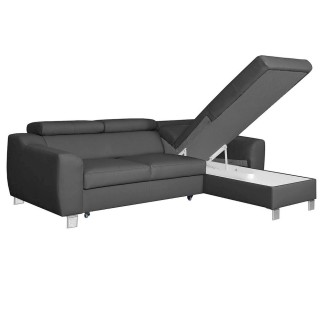 Canapé d'angle convertible en cuir italien de luxe 5 places ASTORIA, gris foncé, angle droit