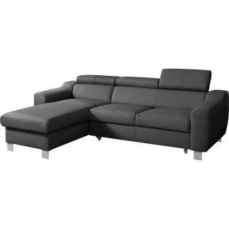 Canapé d'angle convertible en cuir italien de luxe 5 places ASTORIA, gris foncé, angle gauche