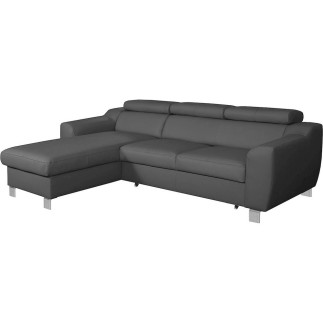 Canapé d'angle convertible en cuir italien de luxe 5 places ASTORIA, gris foncé, angle gauche