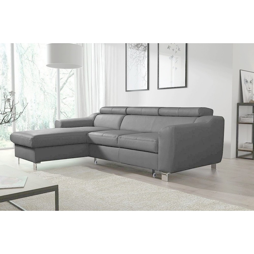 Canapé d'angle convertible en cuir italien de luxe 5 places ASTORIA, gris clair, angle gauche