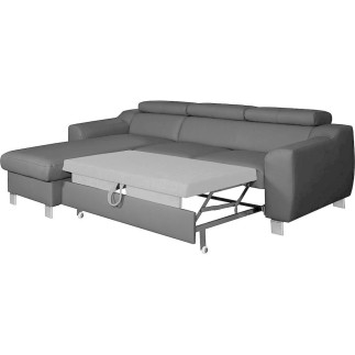 Canapé d'angle convertible en cuir italien de luxe 5 places ASTORIA, gris clair, angle gauche
