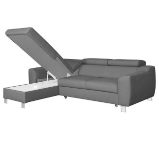 Canapé d'angle convertible en cuir italien de luxe 5 places ASTORIA, gris clair, angle gauche