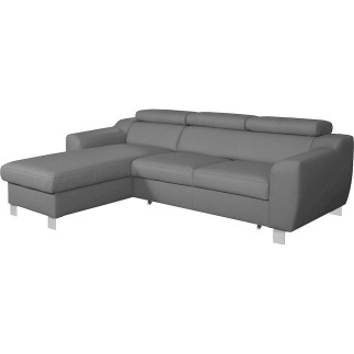 Canapé d'angle convertible en cuir italien de luxe 5 places ASTORIA, gris clair, angle gauche