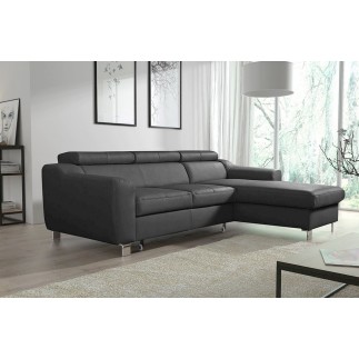 Canapé d'angle convertible en cuir italien de luxe 5 places ASTORIA, gris clair, angle droit
