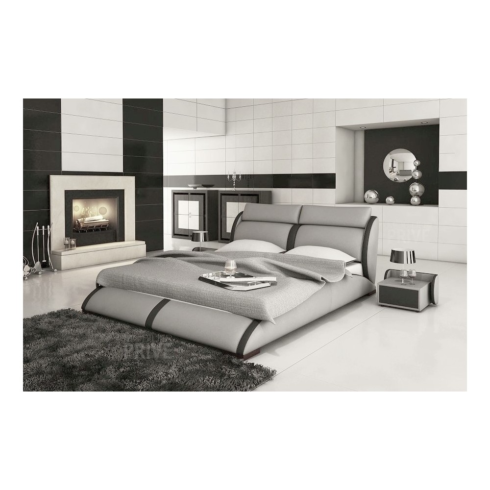 Lit en cuir italien de luxe ARTHUS, gris clair, 160x200