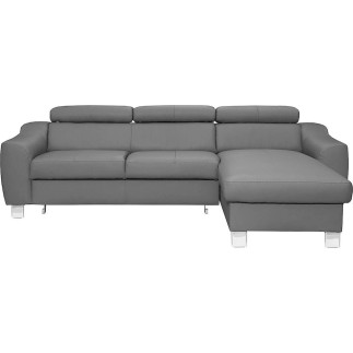 Canapé d'angle convertible en cuir italien de luxe 5 places ASTORIA, gris clair, angle droit