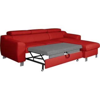 Canapé d'angle convertible en cuir italien de luxe 5 places ASTORIA, rouge foncé, angle droit