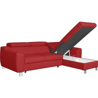 Canapé d'angle convertible en cuir italien de luxe 5 places ASTORIA, rouge foncé, angle droit