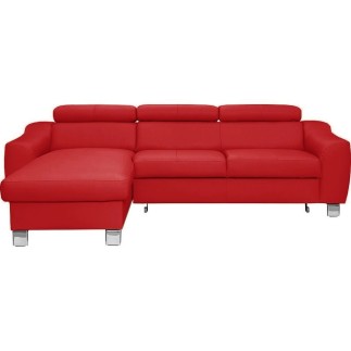 Canapé d'angle convertible en cuir italien de luxe 5 places ASTORIA, rouge foncé, angle gauche