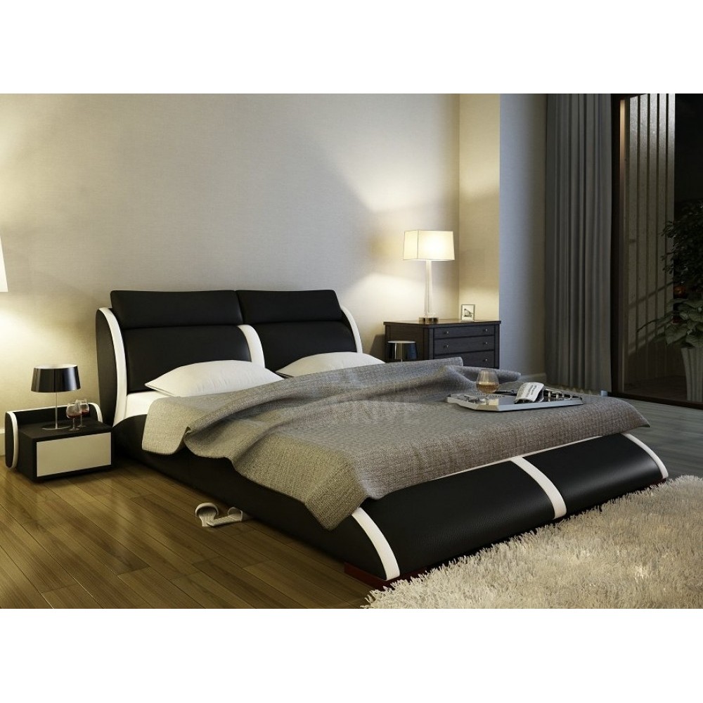 Lit en cuir italien de luxe ARTHUS, noir, 140x190