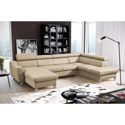 Canapé d'angle convertible en cuir italien de luxe 7/8 places ASTON, beige, angle droit