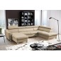 Canapé d'angle convertible en cuir italien de luxe 7/8 places ASTON, beige, angle droit