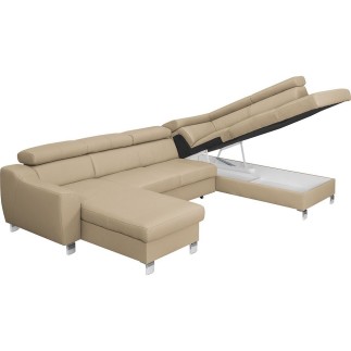 Canapé d'angle convertible en cuir italien de luxe 7/8 places ASTON, beige, angle droit