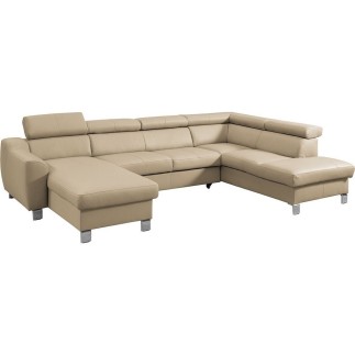 Canapé d'angle convertible en cuir italien de luxe 7/8 places ASTON, beige, angle droit